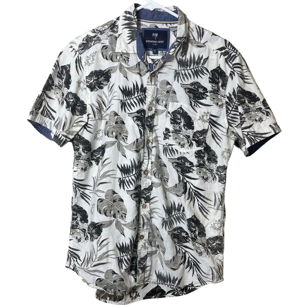 International Report Mens Medium Tropical Floral Hawaiian Cotton Button Shirt M